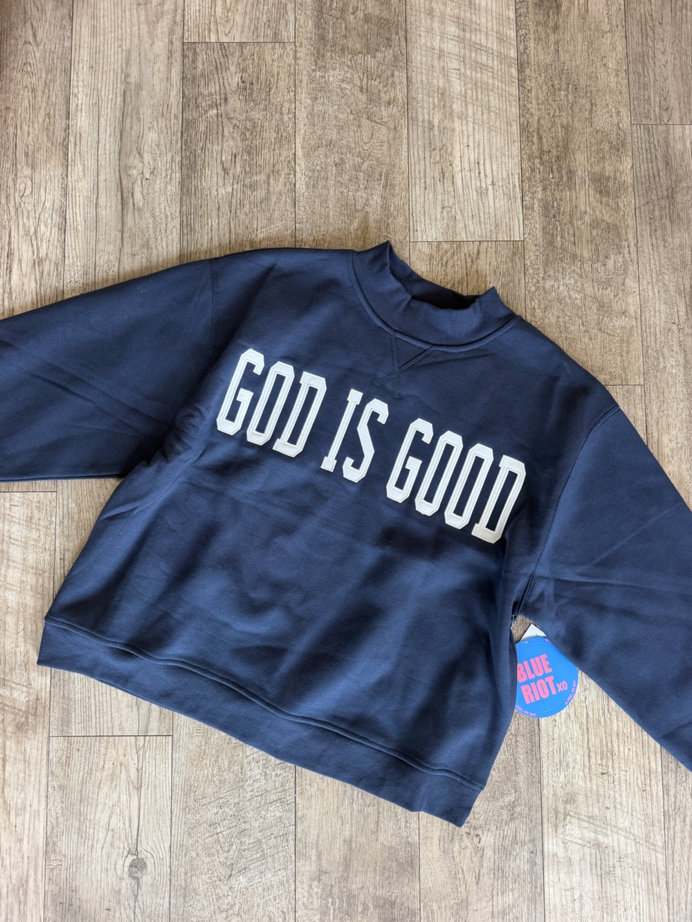Women’s Navy "God Is Good" mockneck Sweatshirt